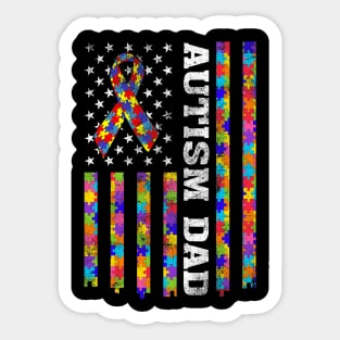 Autism Awareness Proud Autism Dad Vintage USA Flag Sticker